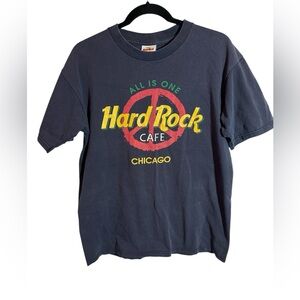 Vintage Hard Rock Cafe Chicago Shirt Ad Med Blue 90s Peace Sign USA